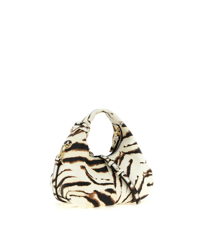 Ganni Zebra-Print Polyurethane Mini Hobo Bag — White