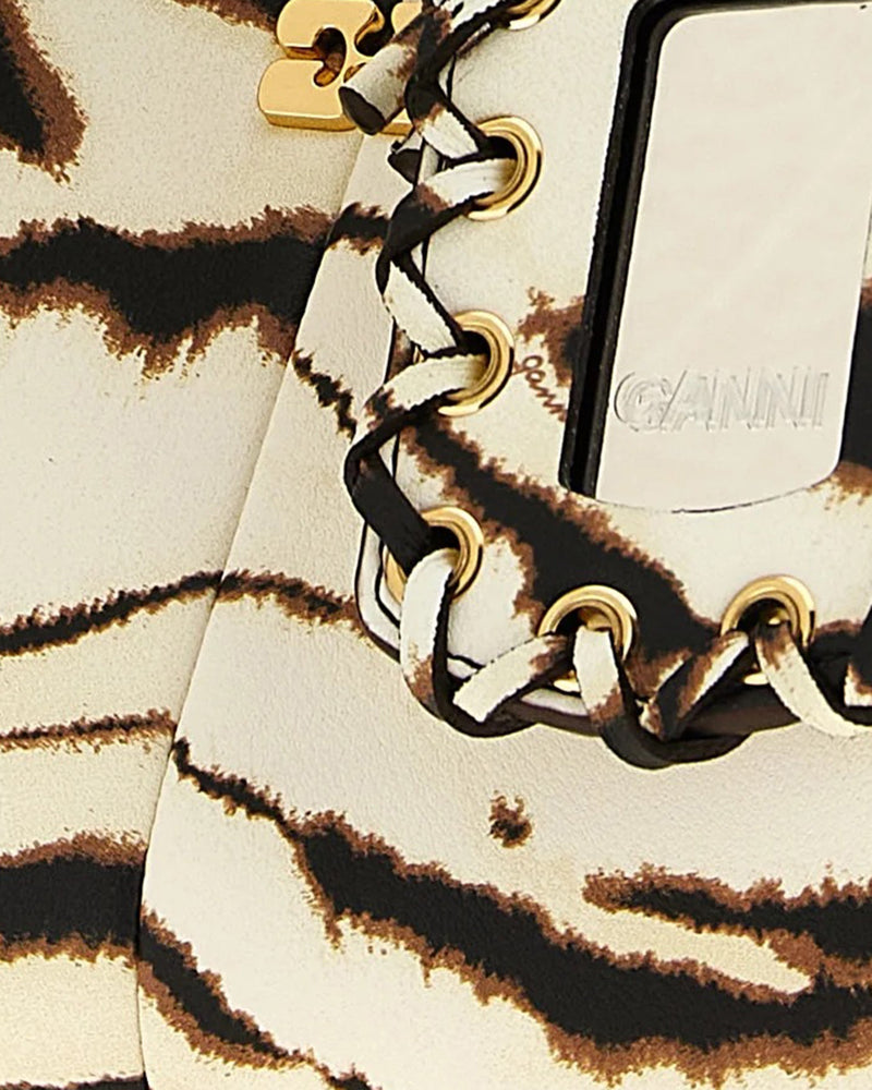 Ganni Zebra-Print Polyurethane Mini Hobo Bag — White
