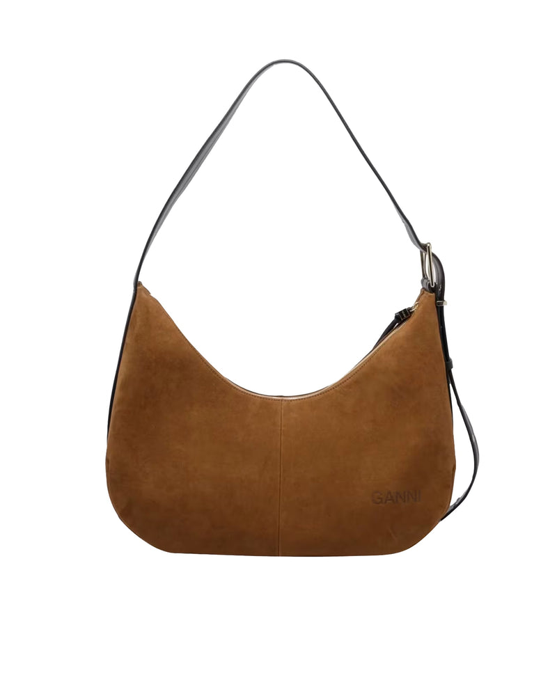 Ganni Recycled Leather Hobo Bag — Brown Polyester