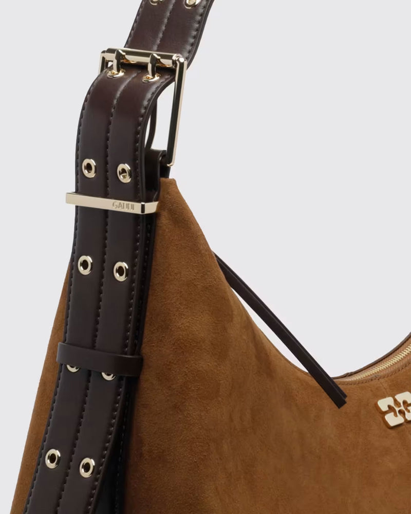 Ganni Recycled Leather Hobo Bag — Brown Polyester