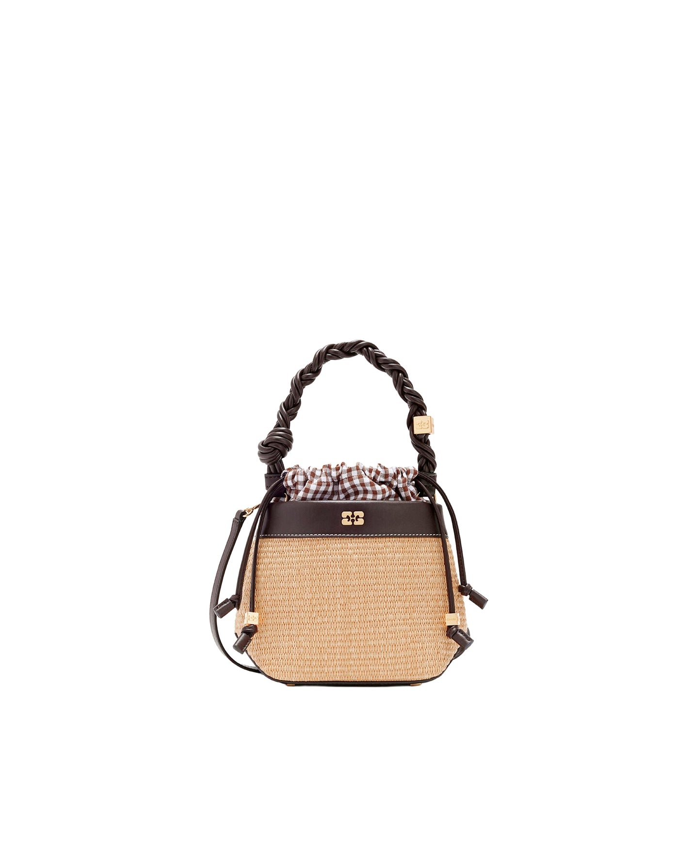 Ganni Bou Raphia Bucket Bag — Brown Polyurethane