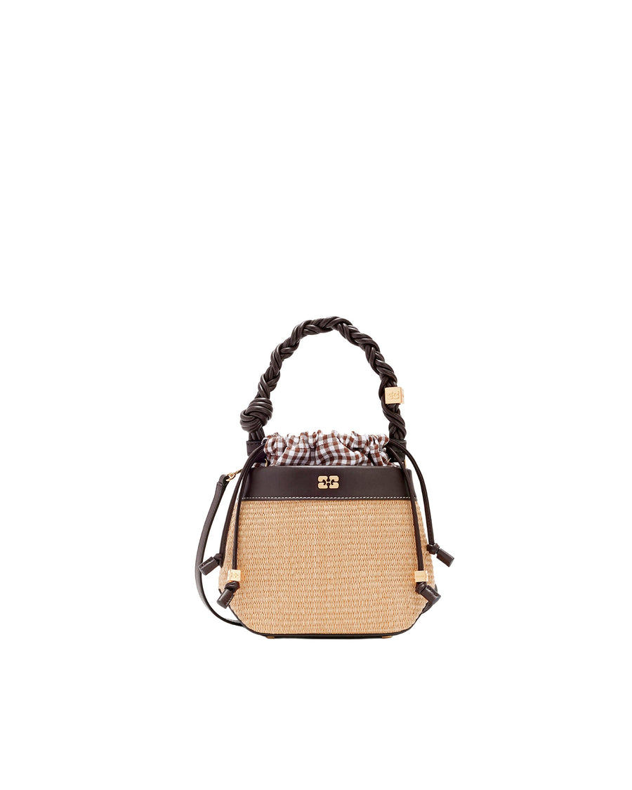 Ganni Bou Raphia Bucket Bag — Brown Polyurethane