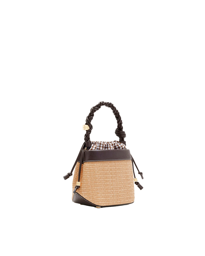Ganni Bou Raphia Bucket Bag — Brown Polyurethane