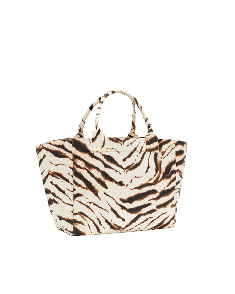Ganni Zebra-Print Recycled Cotton Tote Bag — Beige