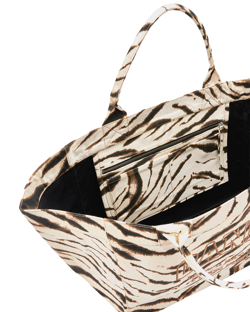 Ganni Zebra-Print Recycled Cotton Tote Bag — Beige