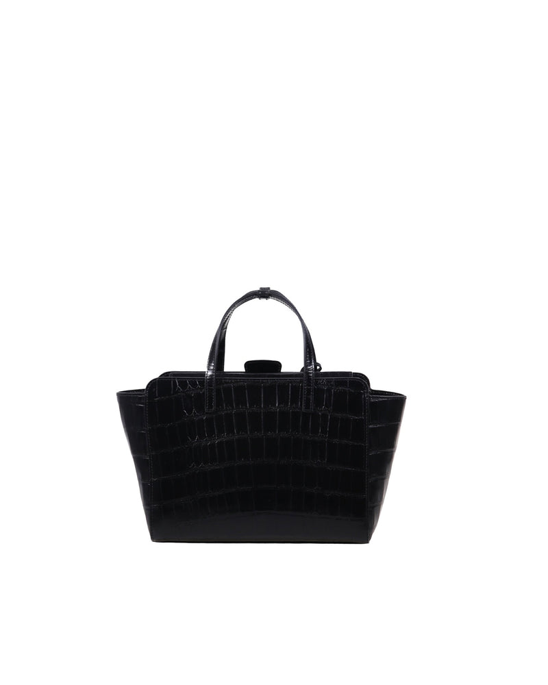 Hidesins Crocodile-Embossed Calf Leather Tote Bag — Black