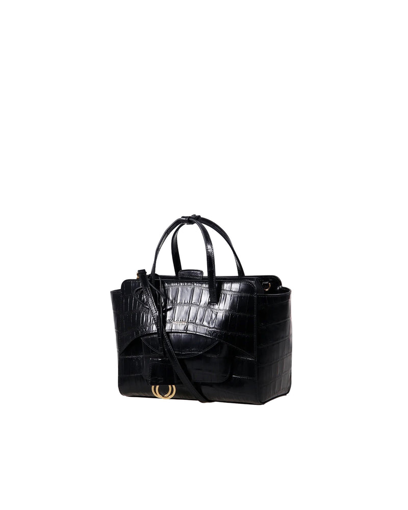 Hidesins Crocodile-Embossed Calf Leather Tote Bag — Black