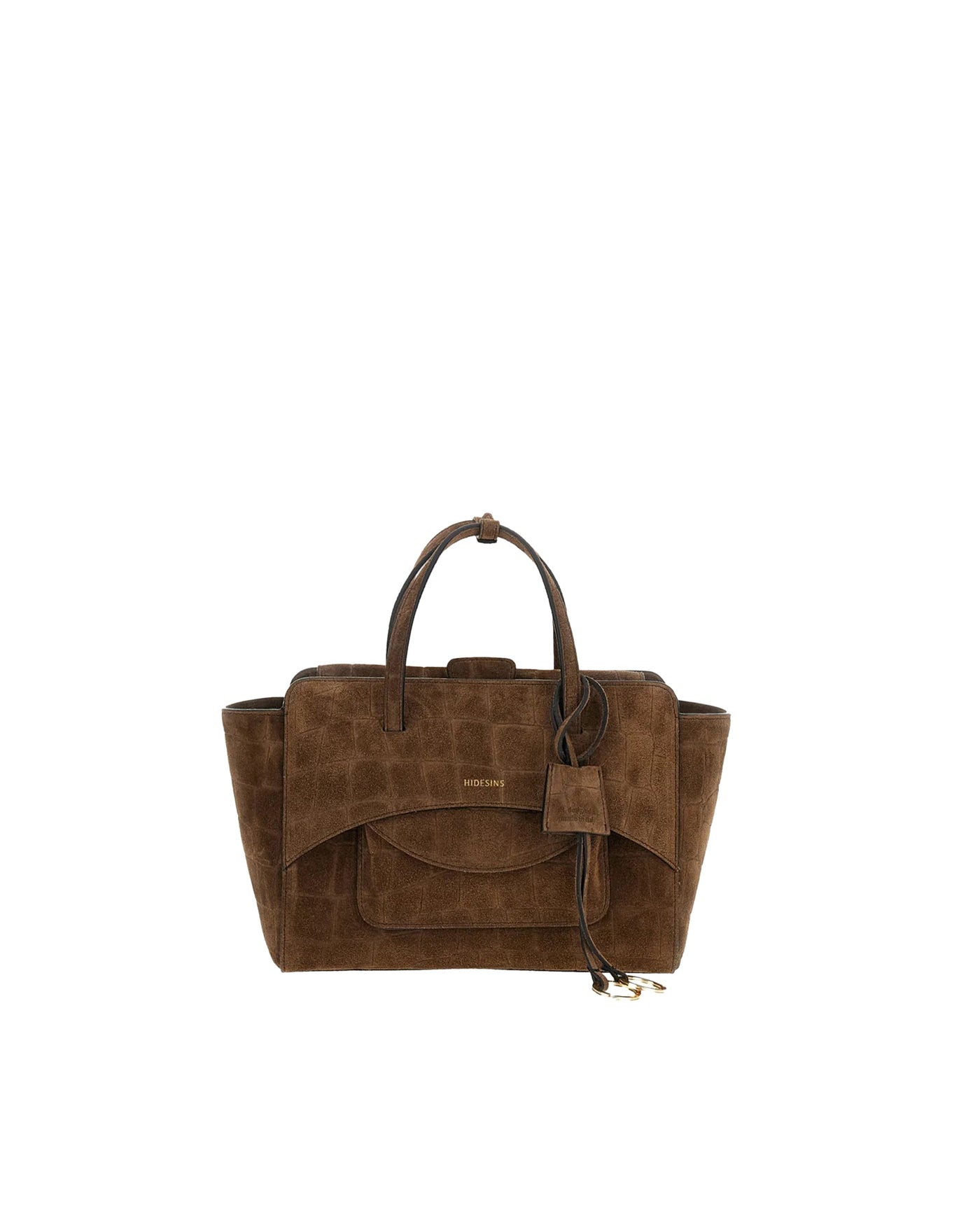 Hidesins Suede Structured Top Handle Bag — Brown Calf Leather