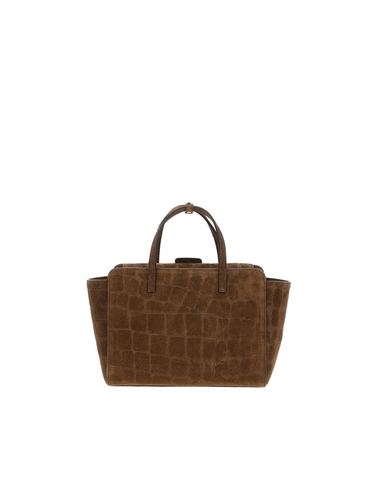 Hidesins Suede Structured Top Handle Bag — Brown Calf Leather