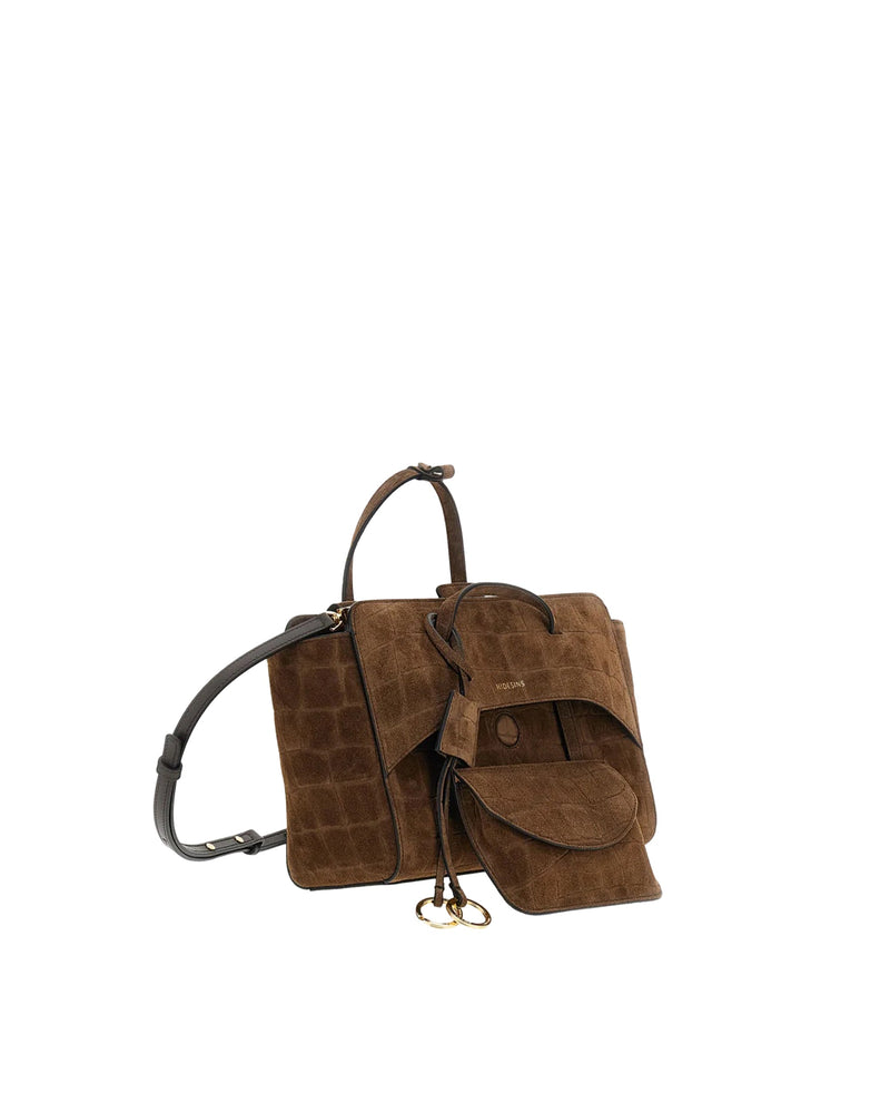 Hidesins Suede Structured Top Handle Bag — Brown Calf Leather