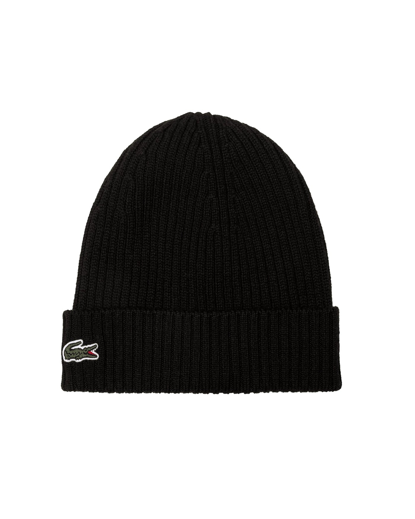 Lacoste Rb0001 Ribbed Wool Beanie — Black Beanies