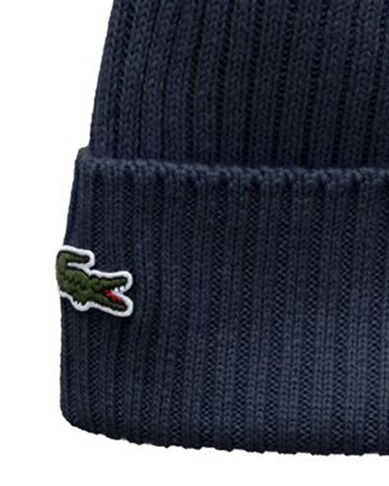 Lacoste Rb0001 Ribbed Wool Beanie — Navy Beanies