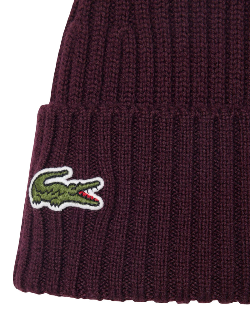 Lacoste Rb0001 Wool Ribbed Beanie — Purple Beanies