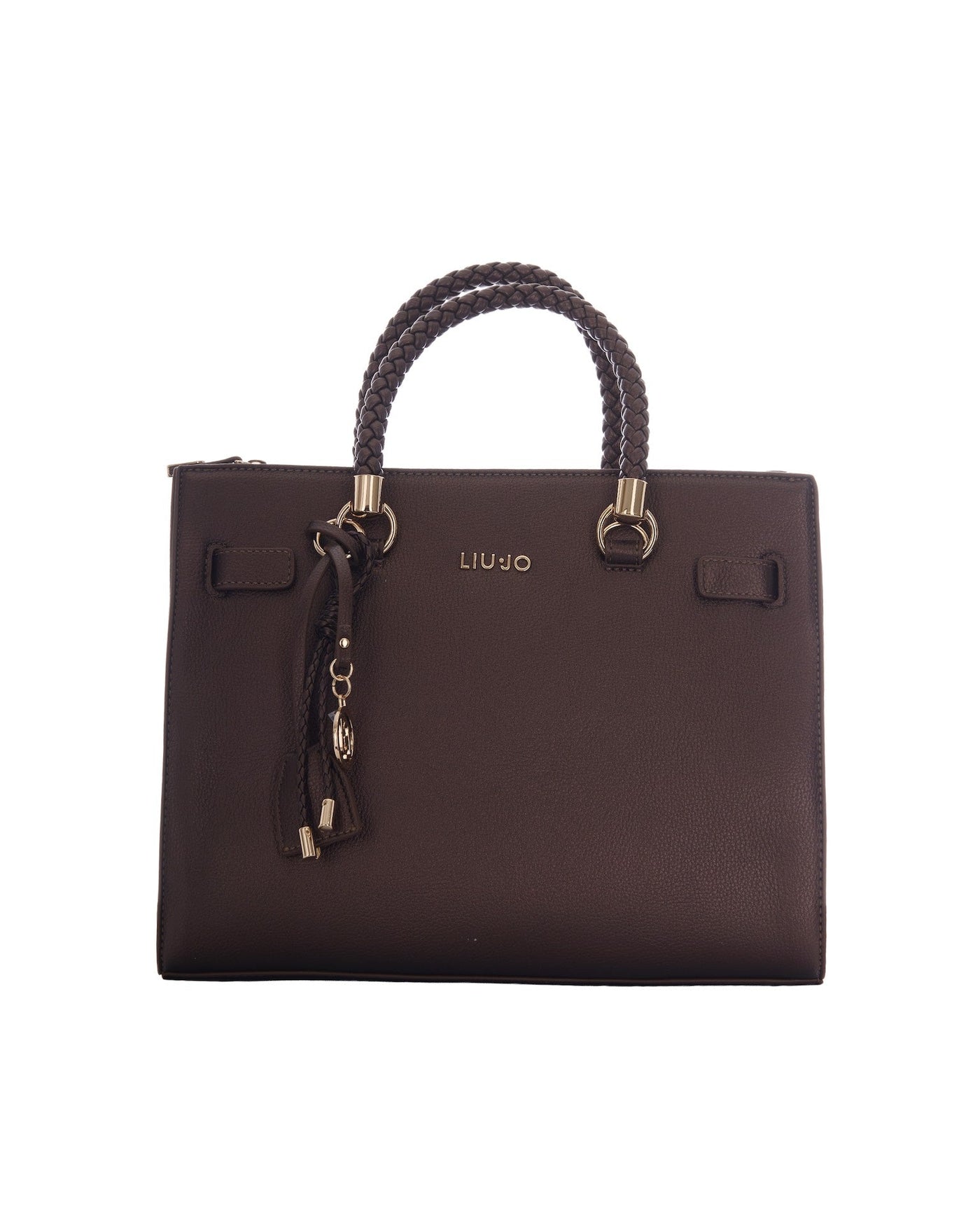 Liu Jo Braided Handle Structured Tote Bag — Brown Polyurethane