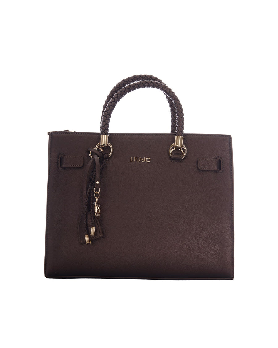 Liu Jo Braided Handle Structured Tote Bag — Brown Polyurethane