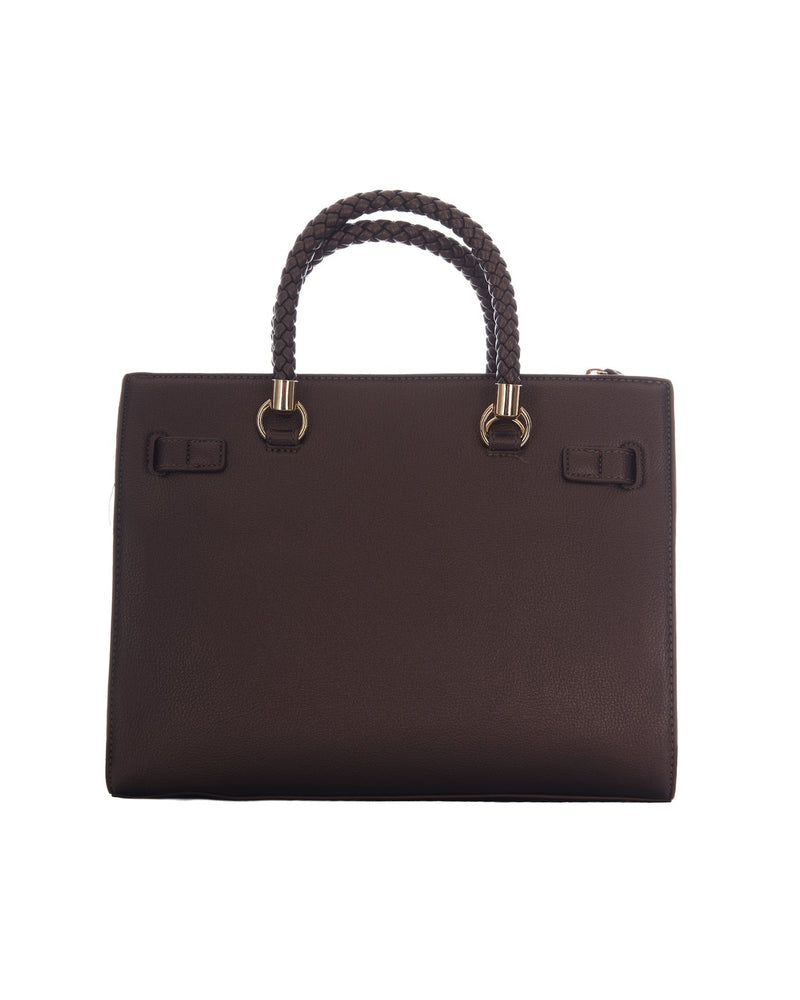 Liu Jo Braided Handle Structured Tote Bag — Brown Polyurethane