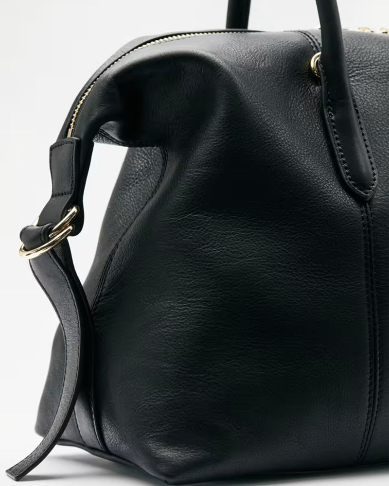 Patrizia Pepe Leather Bowling Bag Shoulder — Black Calfskin