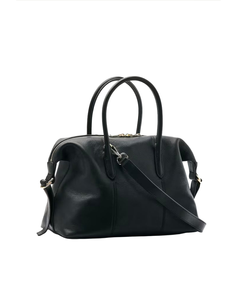 Patrizia Pepe Leather Bowling Bag Shoulder — Black Calfskin