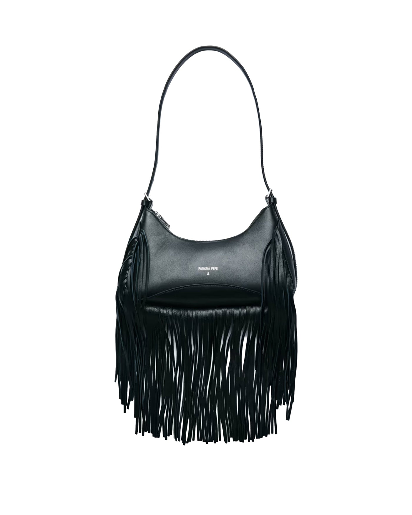 Patrizia Pepe Fringe Leather Shoulder Bag — Black Calf