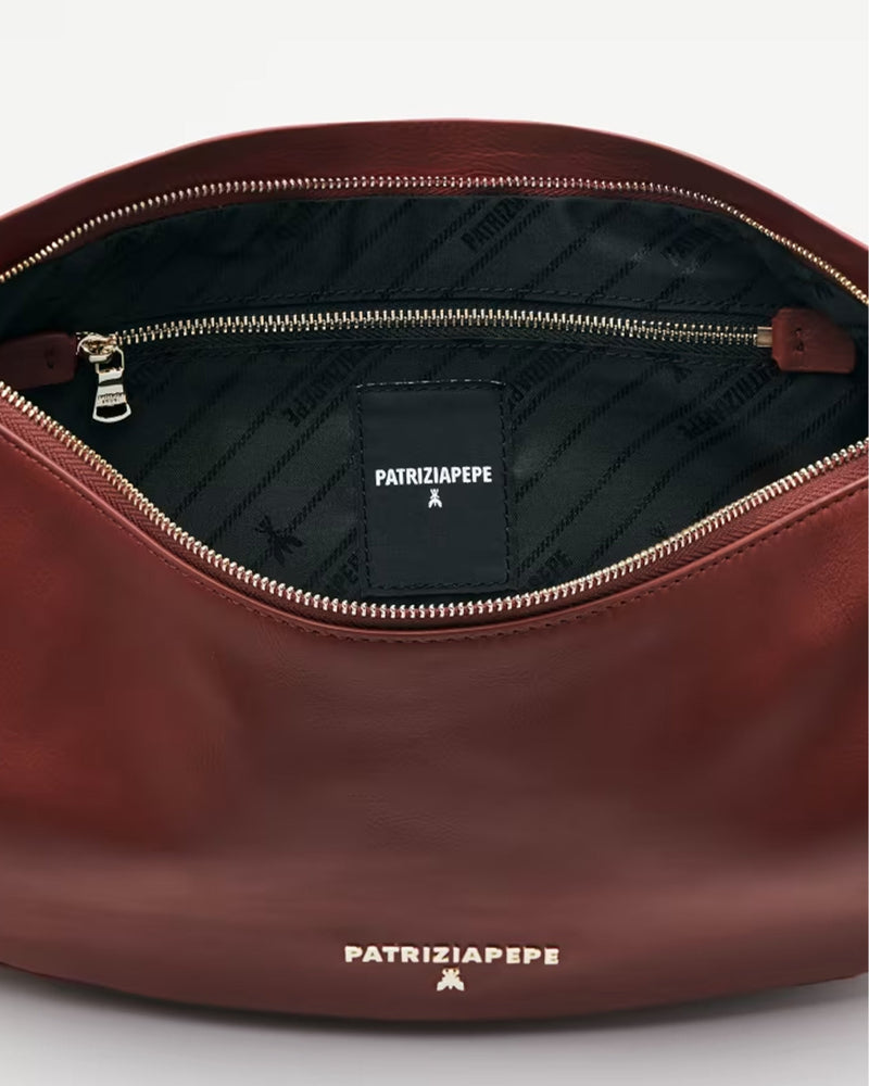 Patrizia Pepe Hobo Bag — Brown Calfskin; Lining: Polyester