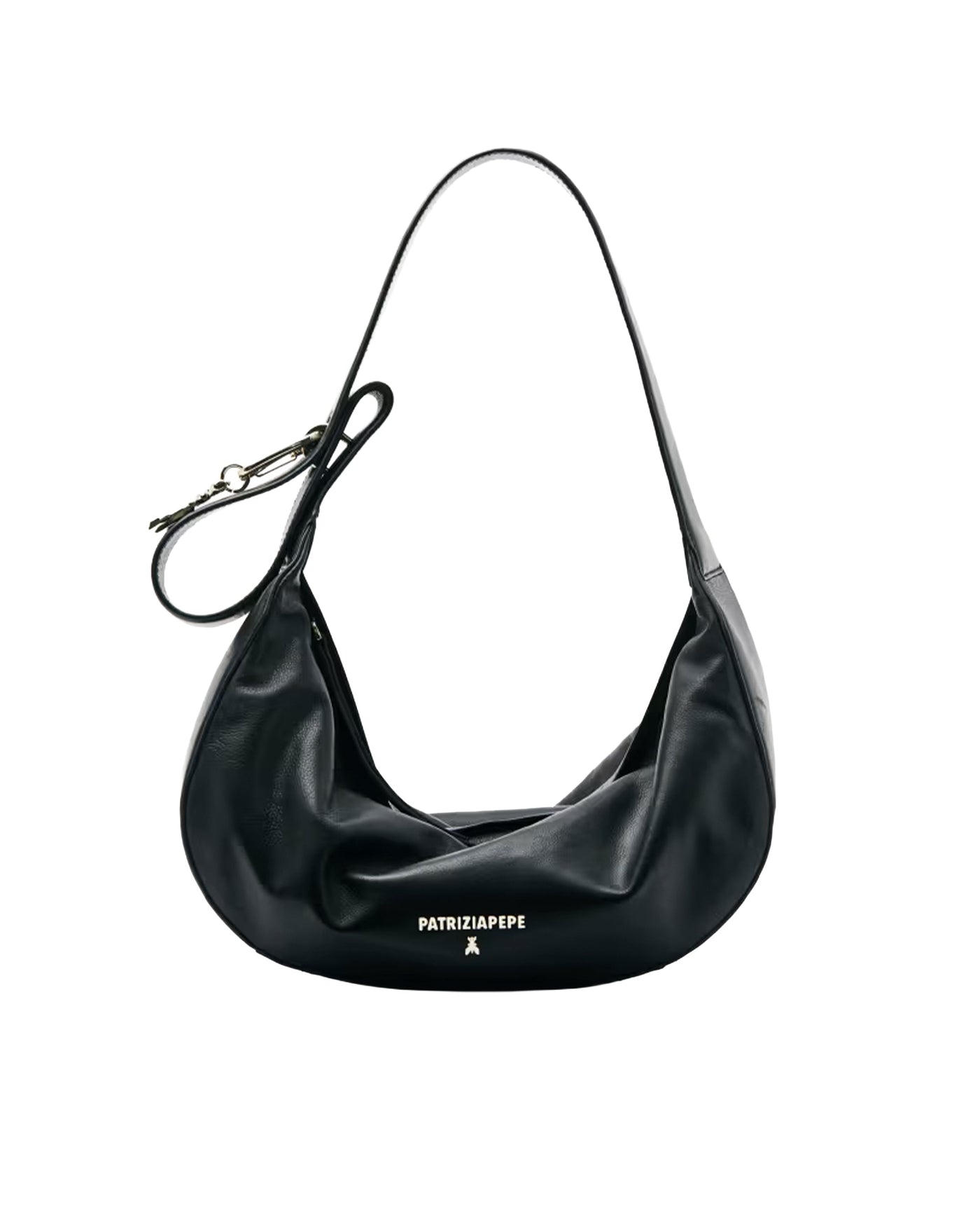 Patrizia Pepe Crescent Calfskin Shoulder Bag — Black