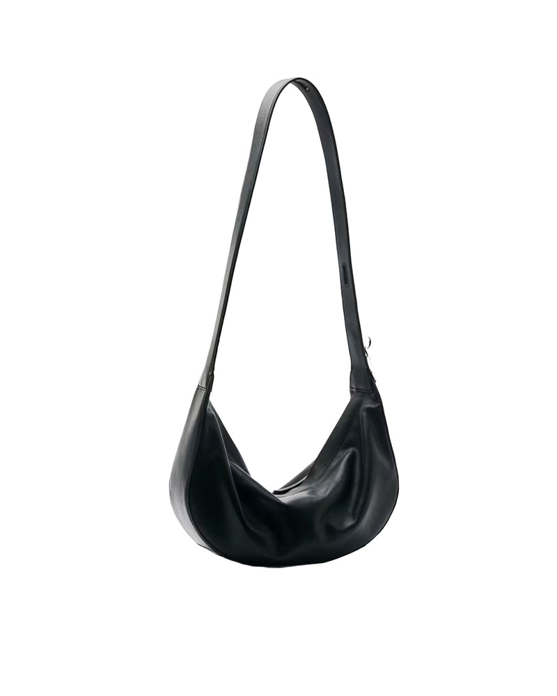 Patrizia Pepe Crescent Calfskin Shoulder Bag — Black