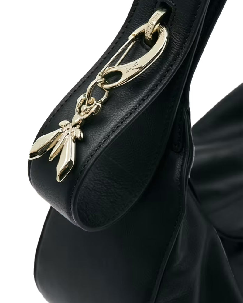 Patrizia Pepe Crescent Calfskin Shoulder Bag — Black