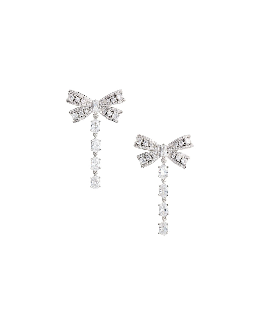 Self-Portrait Crystal Bow Drop Earrings — Silver Brass