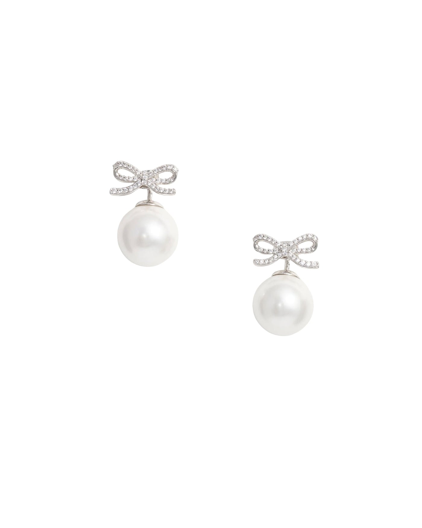 Self-Portrait Brystal Bow Pearl Earrings — Silver Brass