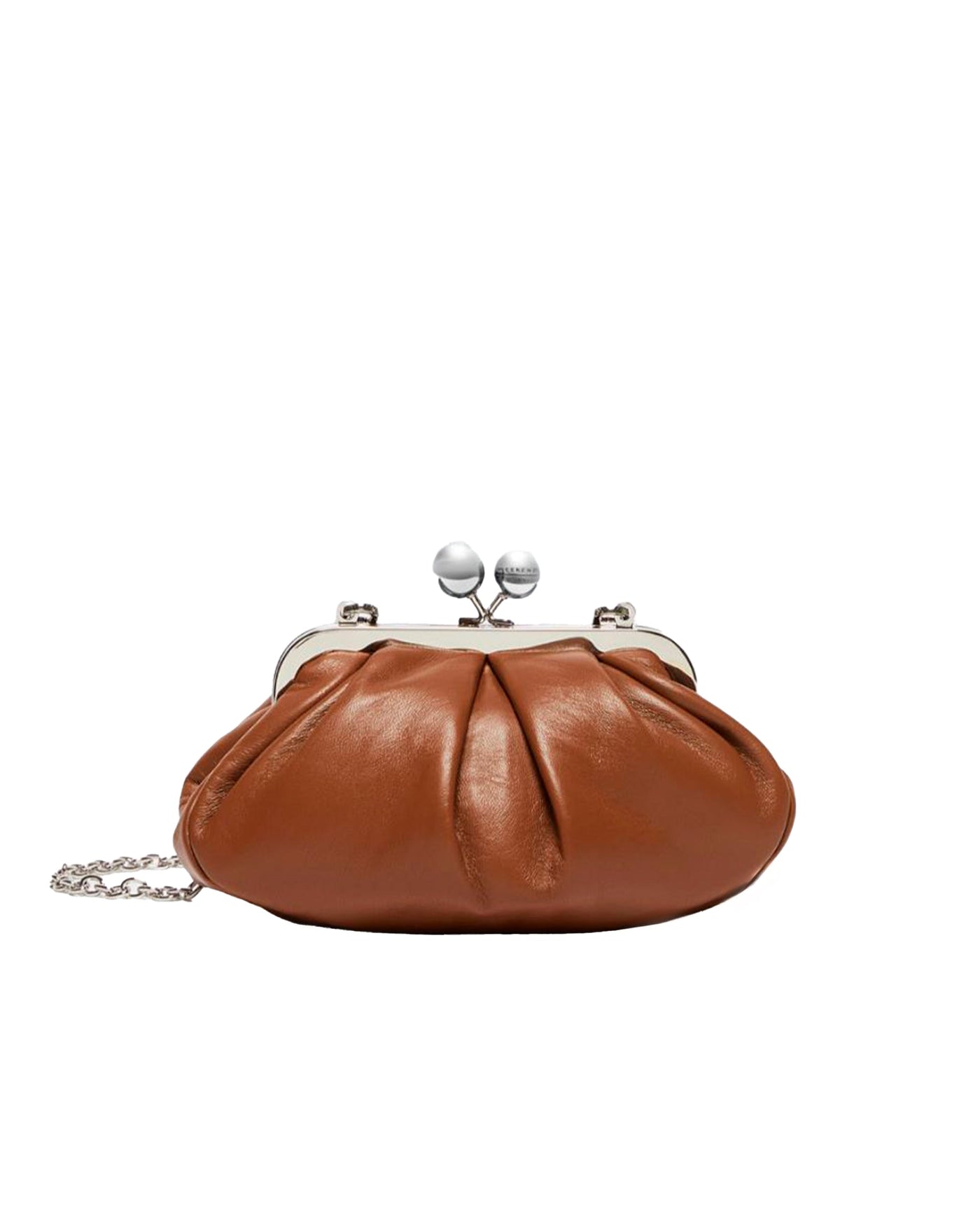 Weekend Max Mara Gathered Nappa Leather Clutch — Brown