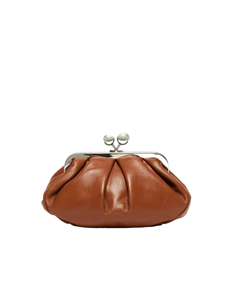 Weekend Max Mara Gathered Nappa Leather Clutch — Brown