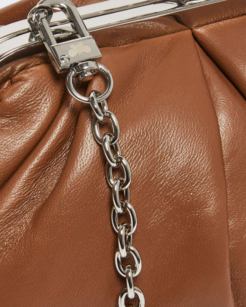 Weekend Max Mara Gathered Nappa Leather Clutch — Brown