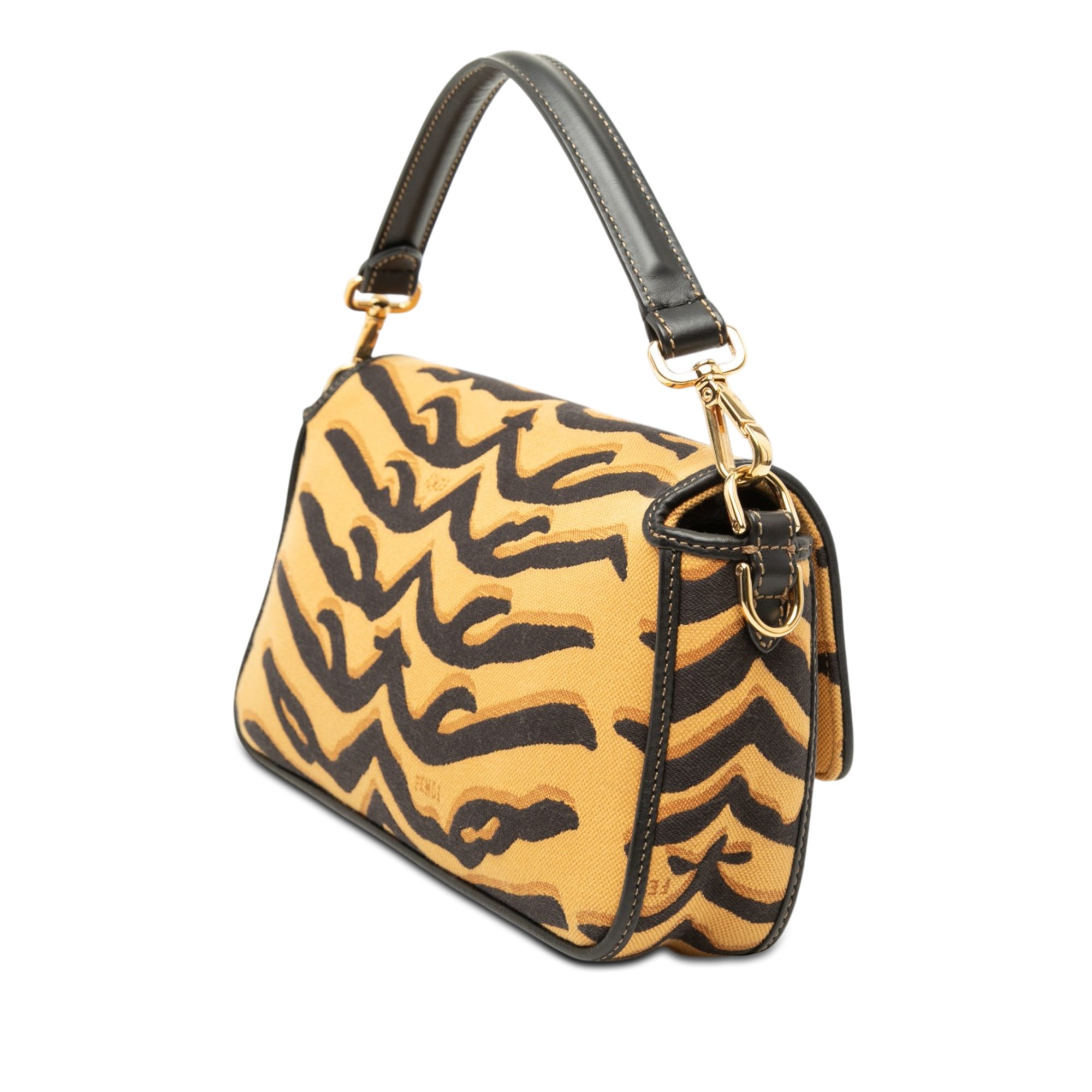 Embroidered Canvas Tiger Print Baguette Satchel - Image 2