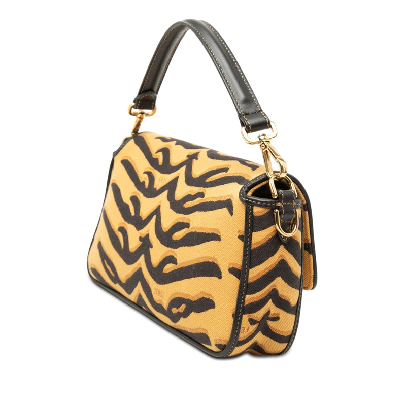 Embroidered Canvas Tiger Print Baguette Satchel - Image 2