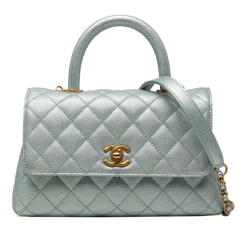 Mini Metallic Caviar Coco Top Handle Bag