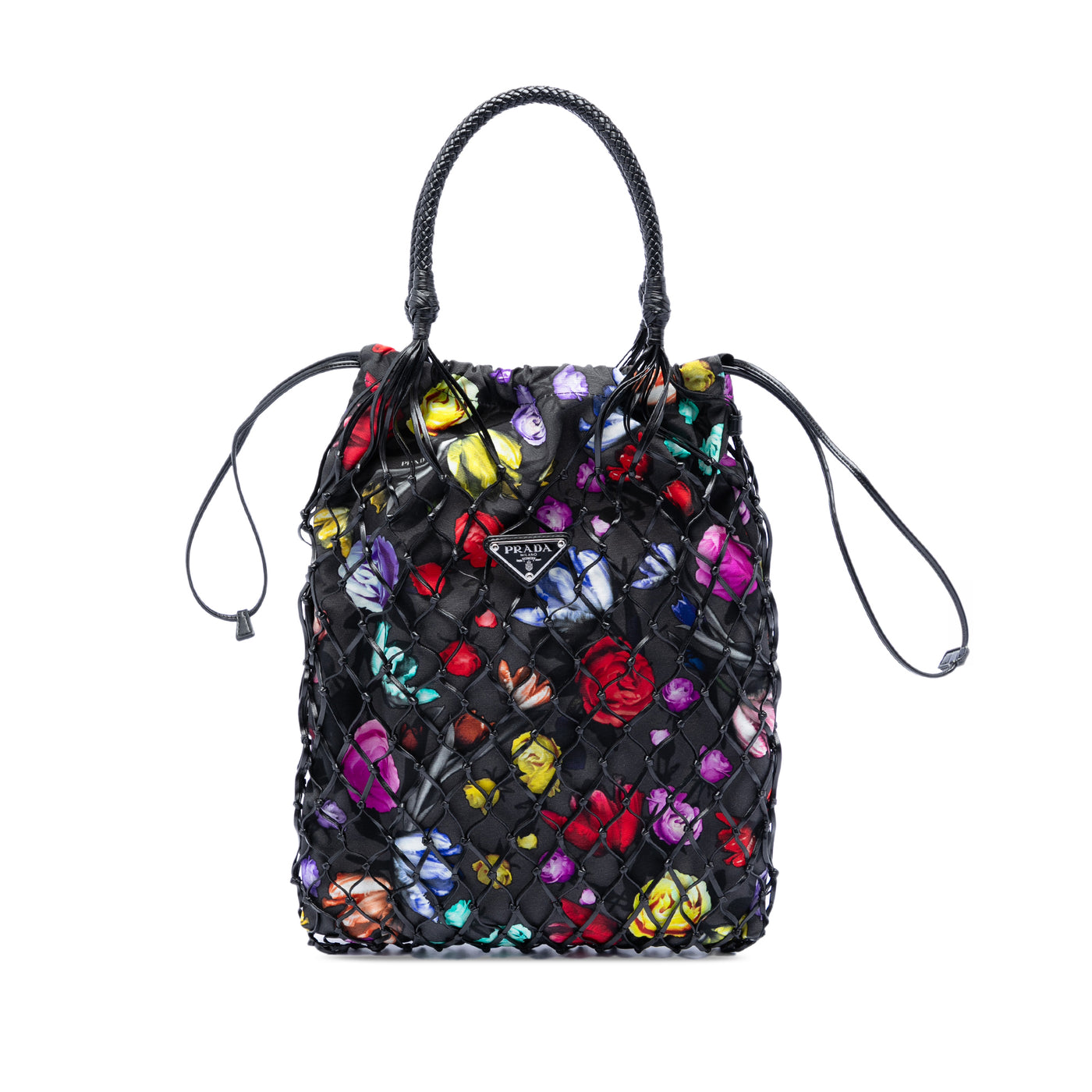 Mesh Leather and Floral Printed Tessuto Tote - Image 1