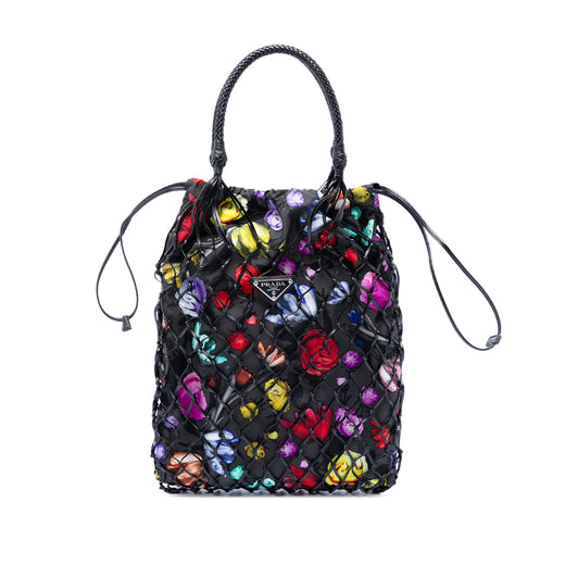 Mesh Leather and Floral Printed Tessuto Tote - Image 1