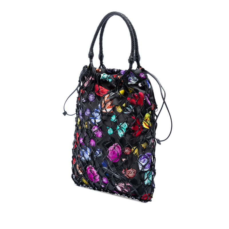 Mesh Leather and Floral Printed Tessuto Tote - Image 2