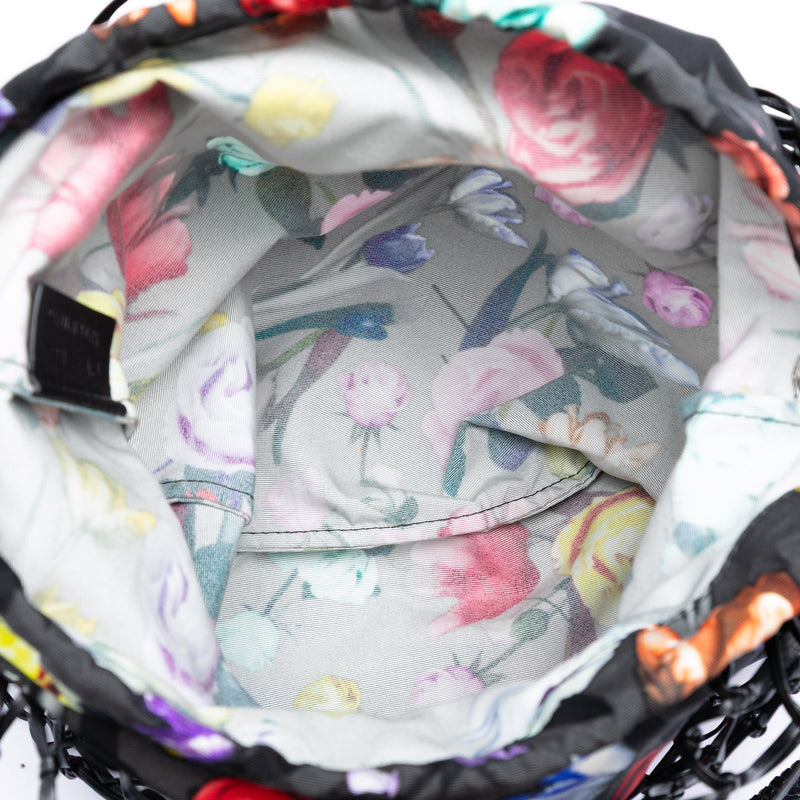 Mesh Leather and Floral Printed Tessuto Tote - Image 4