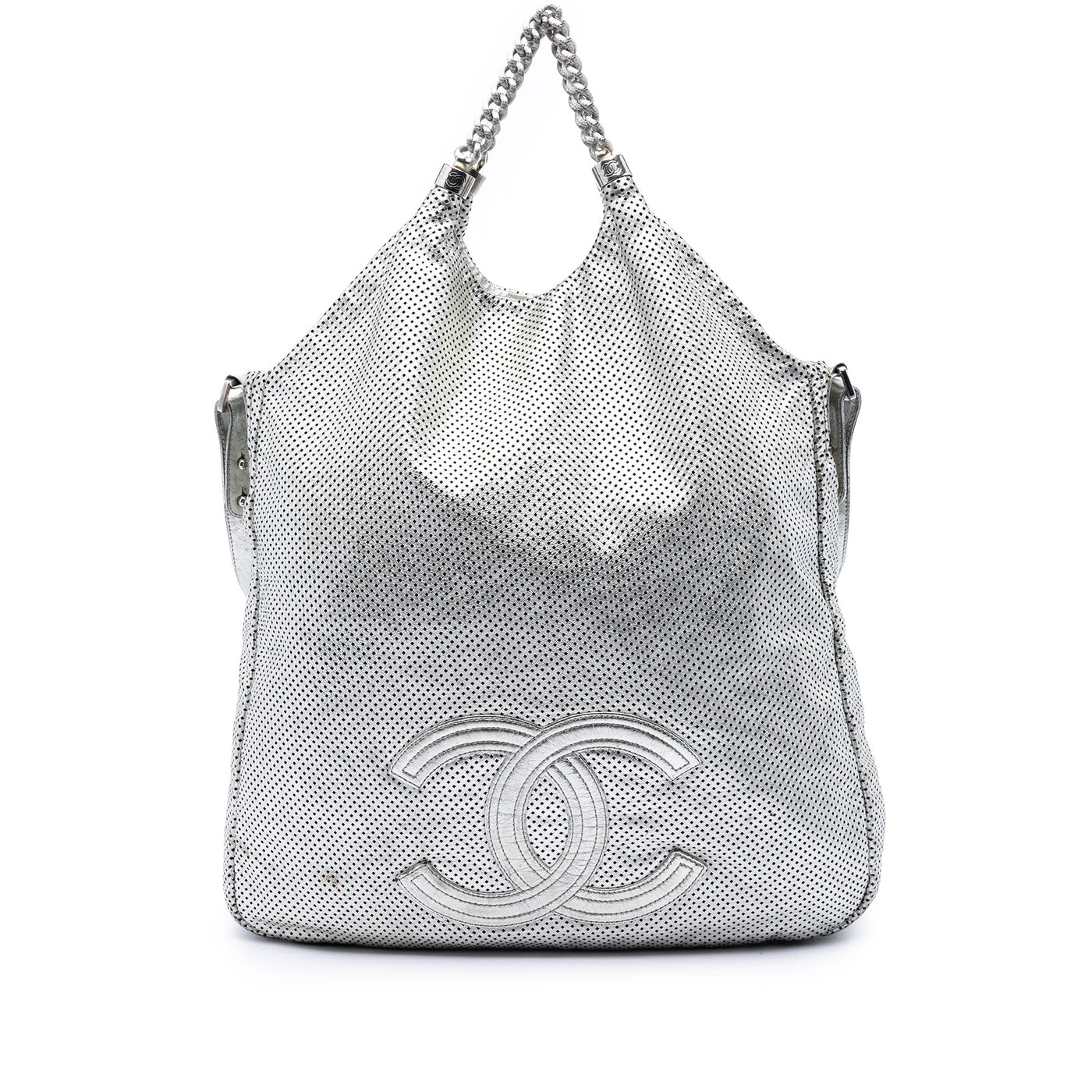 Large Metallic Glazed Calfskin Perforated Rodeo Drive Satchel - Image 1