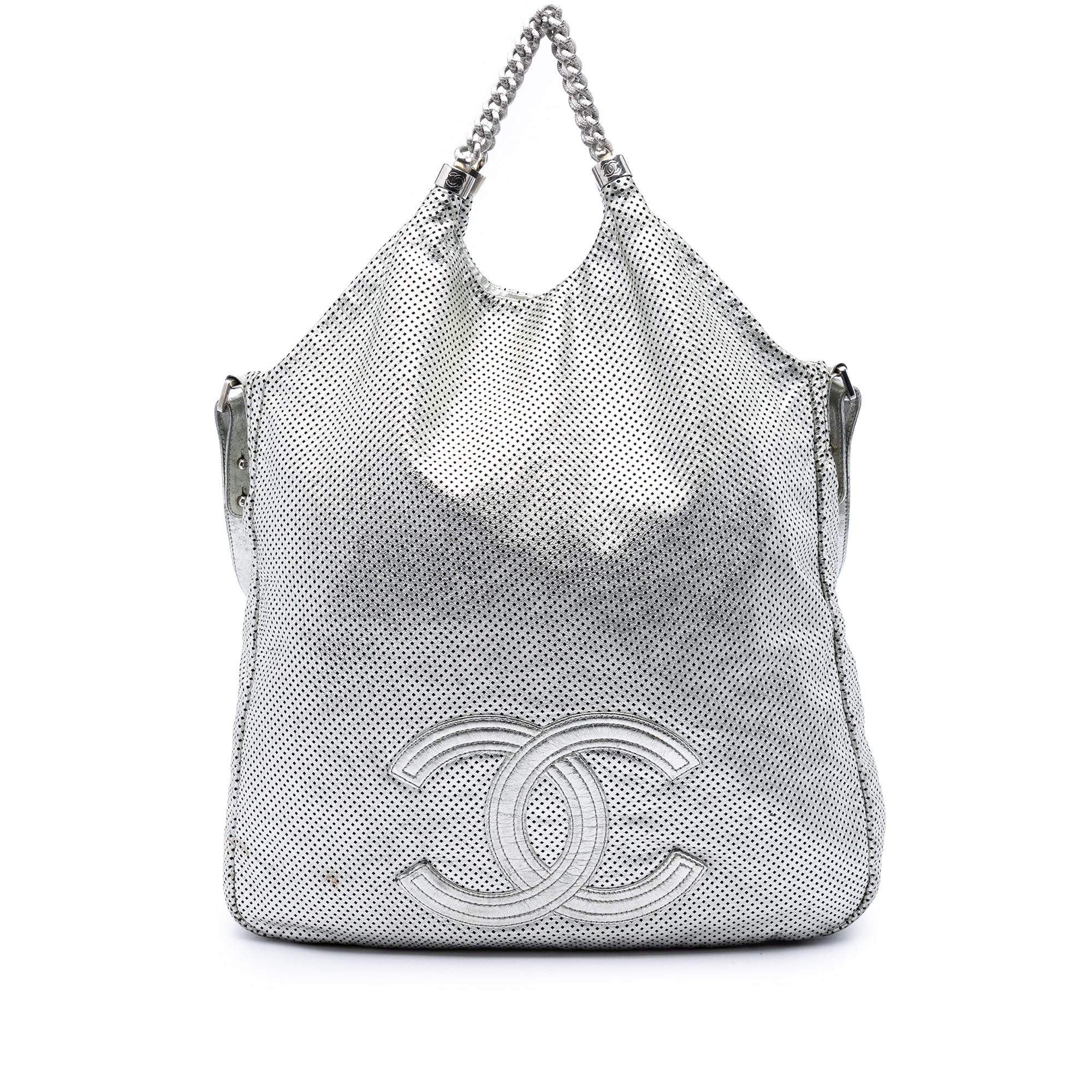Large Metallic Glazed Calfskin Perforated Rodeo Drive Satchel - Image 1