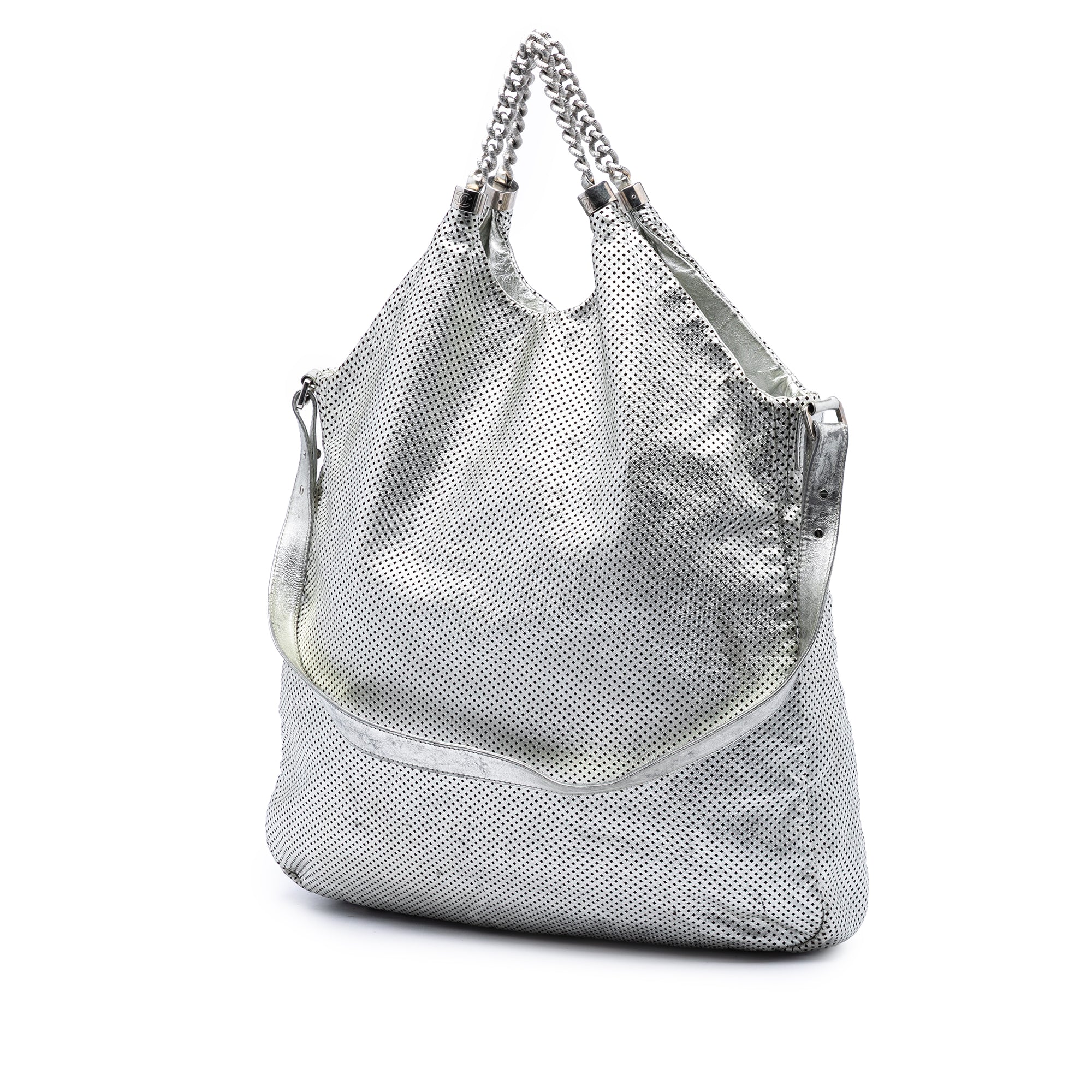 Large Metallic Glazed Calfskin Perforated Rodeo Drive Satchel - Image 2