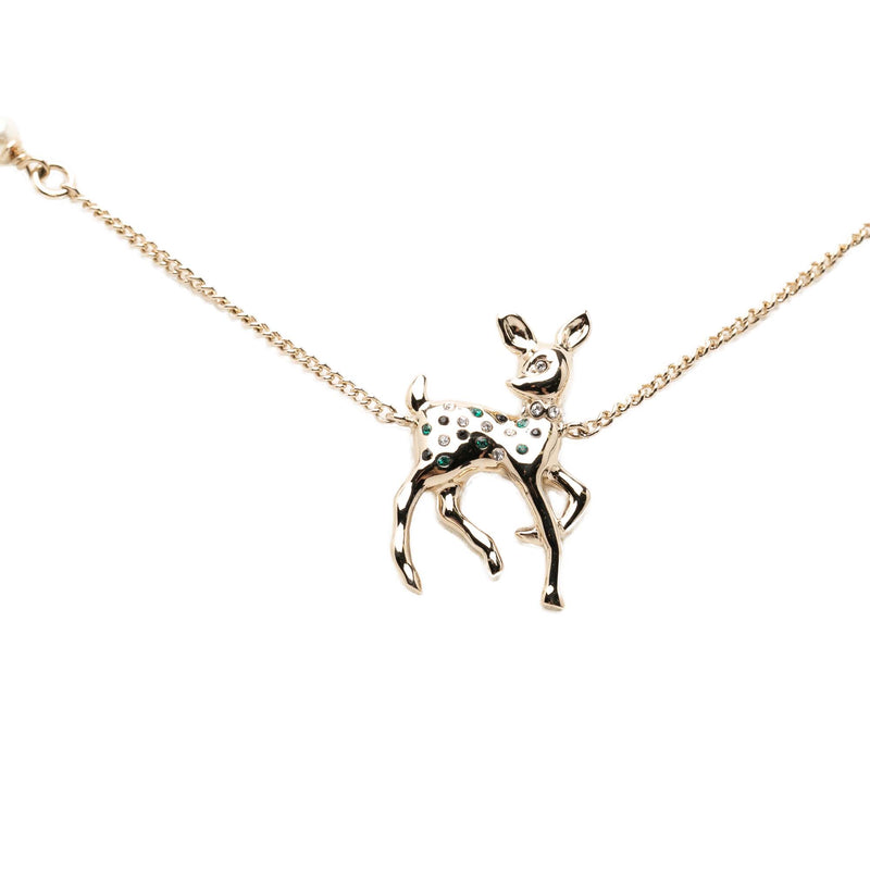 CC Gold Plated Faux Pearl Strass Deer Pendant Necklace