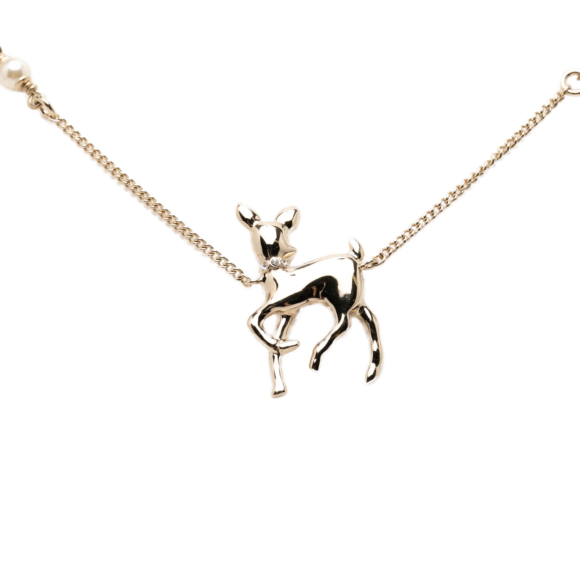 CC Gold Plated Faux Pearl Strass Deer Pendant Necklace - Image 2