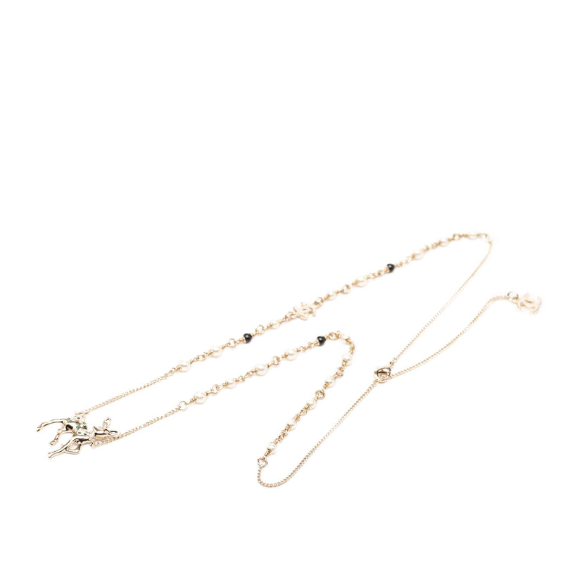 CC Gold Plated Faux Pearl Strass Deer Pendant Necklace - Image 4