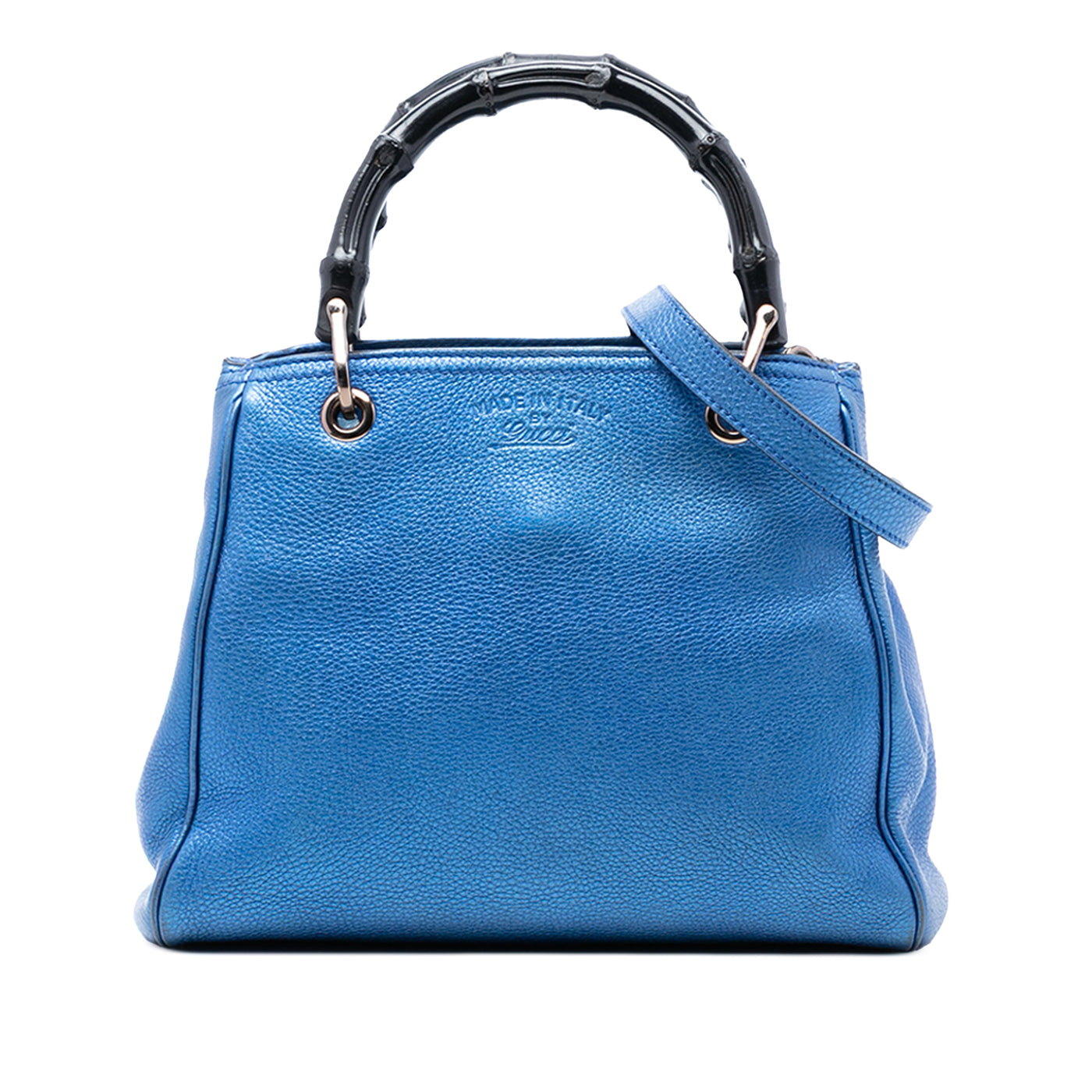 Small Metallic Calfskin Bamboo Shopper Satchel - Image 1