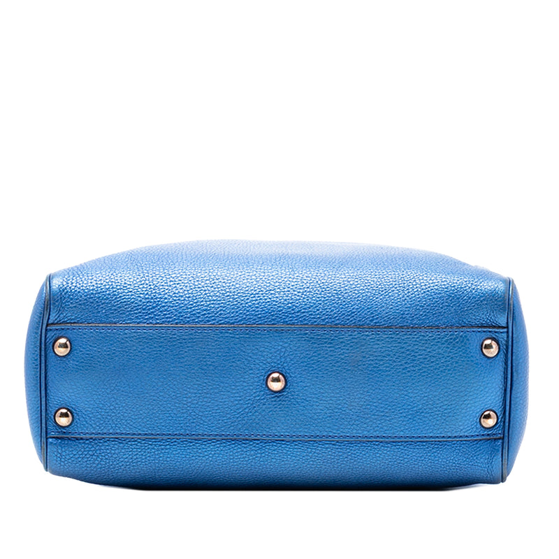 Small Metallic Calfskin Bamboo Shopper Satchel - Image 3