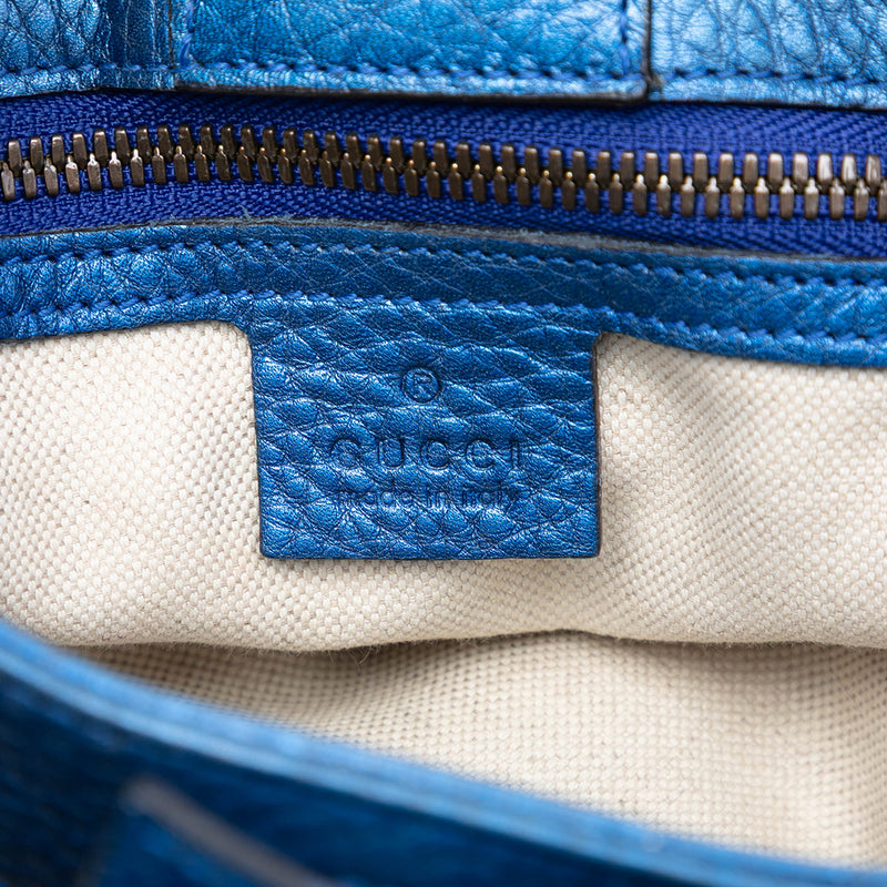 Small Metallic Calfskin Bamboo Shopper Satchel - Image 5