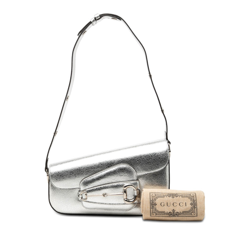 Metallic Textured Calfskin Asymmetric Horsebit 1955 Shoulder Bag - Image 8