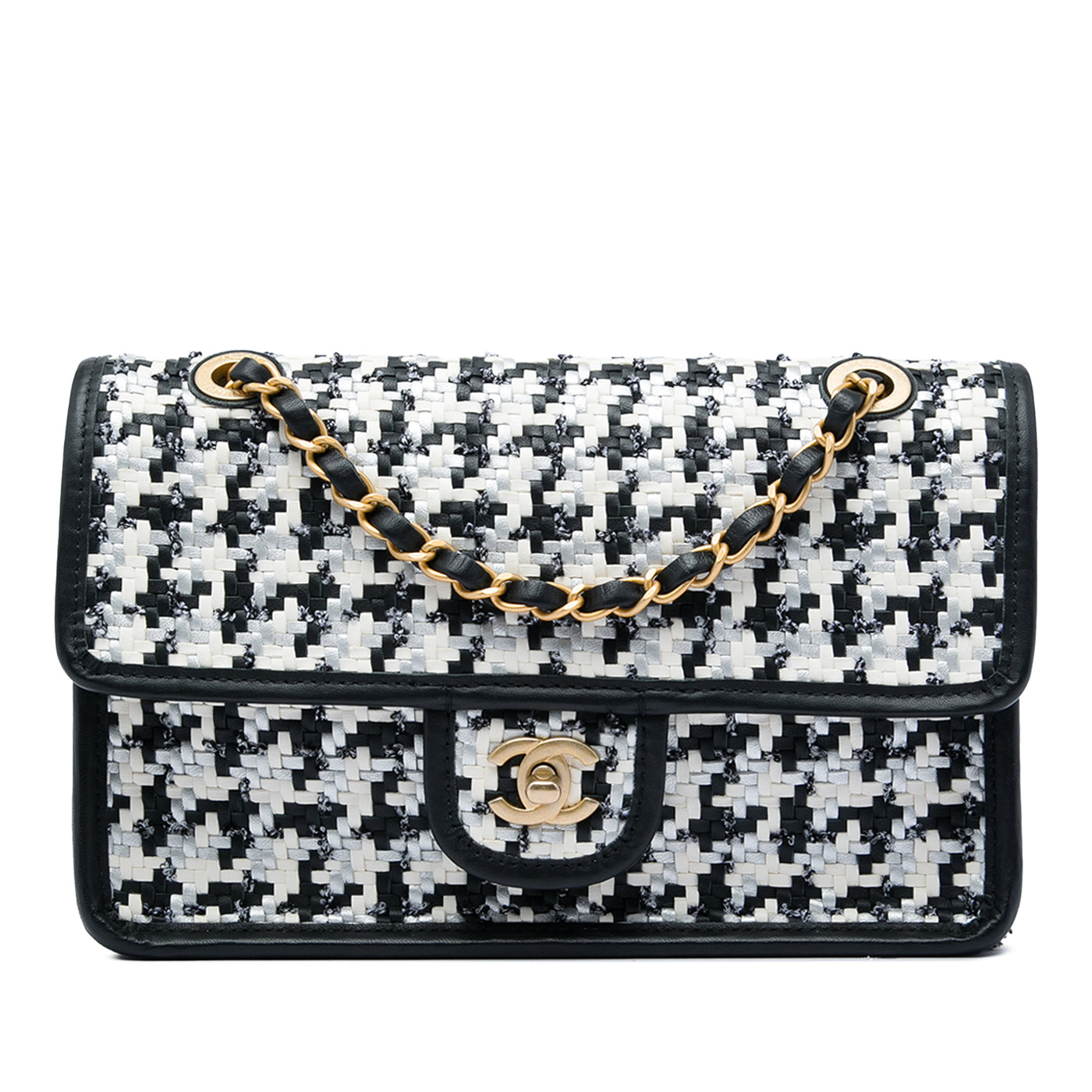 CC Woven Lambskin and Viscose Houndstooth Single Flap - Image 1